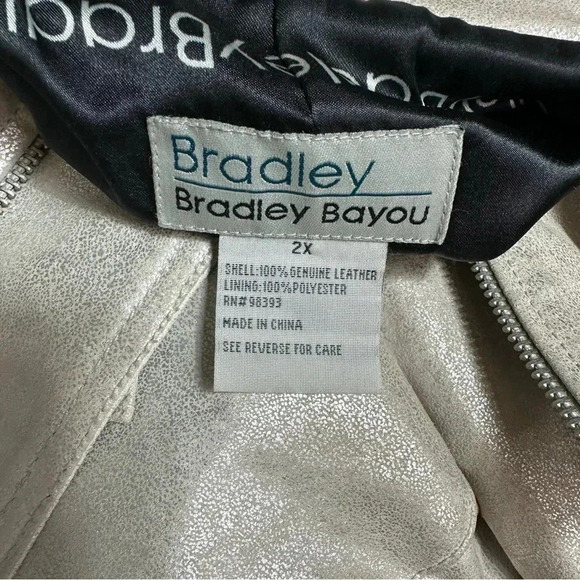Bradley Bayou Metallic Silver leather moto biker with 4 front pockets size 2X - Picture 7 of 7